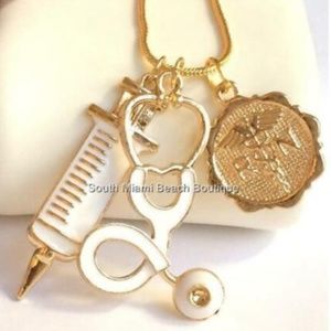 Nursing RN Caduceus Necklace 18" Stethoscope Syringe Nurse Graduation Gift
